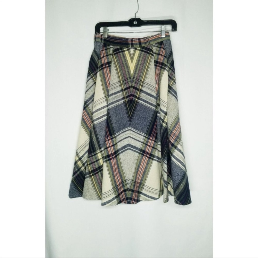 Vincenti Wool Vintage Skirt Plaid Chevron Pleated Sz 8 union made tartan pockets